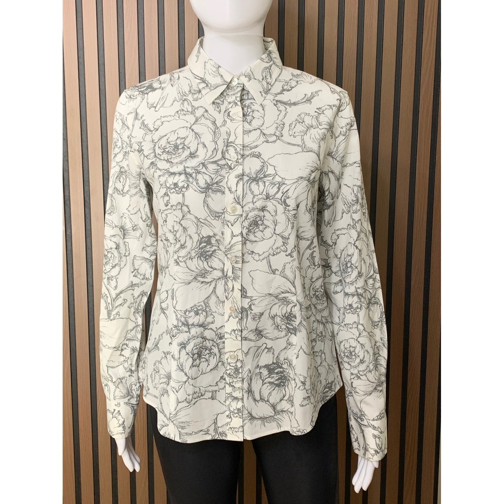 Talbots Wrinkle Resistant White Floral Sketch Button Down Shirt Size 4